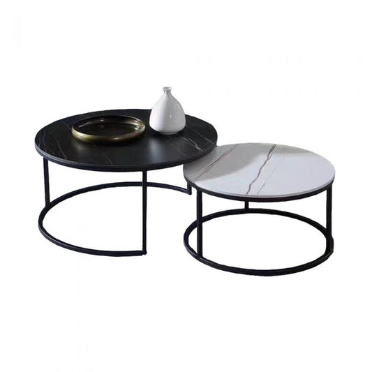 Black & White Sintered Stone Coffee Table Set